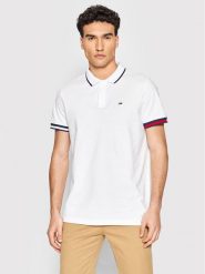 Tommy Jeans Polo Flag DM0DM12963 Biały Regular Fit. Białe koszulki polo sportowe Tommy Jeans, m, bez wzorów, z bawełny, bez kołnierzyka, bez ramiączek. Za 189.99 zł.
