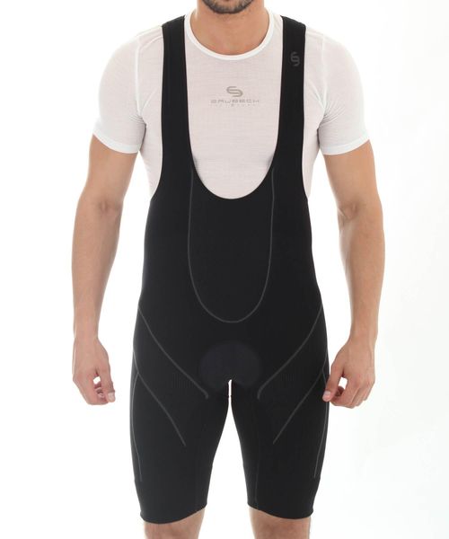 Spodenki rowerowe męskie krótkie z wkładką i szelkami Brubeck. Czarne spodenki rowerowe Brubeck, m, bez wzorów, z dzianiny, na fitness i siłownię. Za 59.99 zł.
