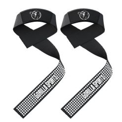 Komplet pasków do podnoszenia ciężarów 60 cm z uchwytem silikonowym. Czarne paski GORILLA SPORTS, bez wzorów, sportowe. W wyprzedaży za 39.99 zł.