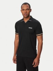 BOSS Polo Serve 50559200 Czarny Regular Fit. Czarne koszulki polo Boss, l, bez wzorów, z syntetyku, bez kołnierzyka, bez ramiączek. Za 599.99 zł.