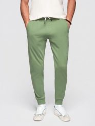 Spodnie męskie dresowe ze ściągaczem przy nogawce BASIC jogger - zielone V3 - Rozmiar: M. Zielone joggery i bojówki Ombre Clothing, m, z aplikacjami, z bawełny. W wyprzedaży za 118.99 zł.