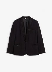 Marynarka smokingowa ze stretchem, slim fit. Czarne garnitury bonprix, m, bez wzorów, z satyny. Za 299.99 zł.
