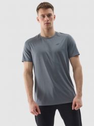 4F Koszulka treningowa regular z materiału z recyklingu męska - szara S. Szare t-shirty 4F, m, bez wzorów, z dzianiny, bez kołnierzyka, bez ramiączek. W wyprzedaży za 49.99 zł.