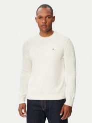 Tommy Jeans Sweter Essential DM0DM22853 Biały Slim Fit. Białe swetry rozpinane Tommy Jeans, m, bez wzorów, z bawełny, bez kołnierzyka, bez ramiączek. Za 369.99 zł.