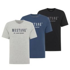 3-Pak T-Shirt Mustang Style Alex Czarny Niebieski Szary. Czarne t-shirty Mustang, uniwersalny, bez wzorów, bez kołnierzyka, bez ramiączek. W wyprzedaży za 119.99 zł.