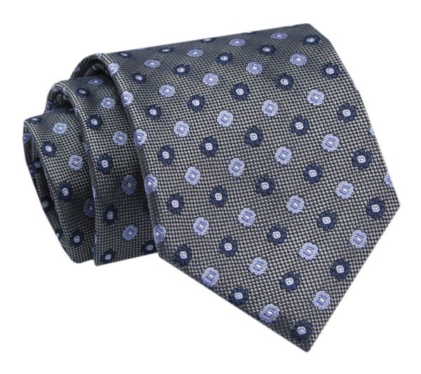 Krawat - ALTIES - Stalowy w Niebiesko Granatowe Grochy. Niebieskie krawaty i muchy Alties, bez wzorów, z tkaniny. Za 49.00 zł.