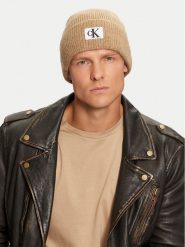 Calvin Klein Czapka K50K512451 Beżowy. Brązowe czapki zimowe CALVIN KLEIN, bez wzorów, z materiału. Za 199.99 zł.