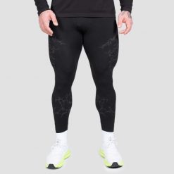 Legginsy męskie fitness bezszwowe slim czarne Static. Czarne legginsy długie sportowe GYMBEAM, m, bez wzorów, z elastanu, do biegania. Za 130.90 zł.