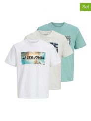 Jack & Jones Koszulki (3 szt.) "Indiana" w kolorze turkusowym, beżowym i białym rozmiar: L. Białe bezrękawniki Jack & Jones, l, bez wzorów, z bawełny, bez kołnierzyka, bez ramiączek. Za 109.78 zł.