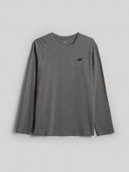 4F Longsleeve slim gładki męski - szary M. Szare bluzki z długim rękawem 4F, m, bez wzorów, z bawełny, bez kołnierzyka, bez ramiączek. Za 69.99 zł.