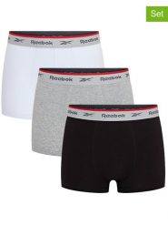 Reebok Bokserki (3 pary) "Ovett" w kolorze czarnym, białym i szarym rozmiar: S. Białe bokserki Reebok, s, bez wzorów. Za 52.99 zł.