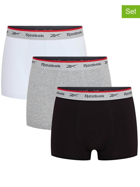 Reebok Bokserki (3 pary) "Ovett" w kolorze czarnym, białym i szarym rozmiar: M. Białe bokserki Reebok, m, bez wzorów. Za 69.91 zł.