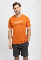 T-shirt z napisem, Comfort Fit, T-BALANCE. Brązowe t-shirty Volcano, l, bez wzorów, z bawełny, bez kołnierzyka, bez ramiączek. Za 69.99 zł.