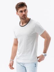 T-shirt męski bawełniany - ecru V6 S1385 - XXL. T-shirty Ombre Clothing, m, bez wzorów, z bawełny, bez kołnierzyka, bez ramiączek. W wyprzedaży za 19.99 zł.