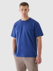 4F T-shirt oversize gładki męski - granatowy XL. Niebieskie t-shirty 4F, m, bez wzorów, z bawełny, bez kołnierzyka, bez ramiączek. W wyprzedaży za 29.99 zł.