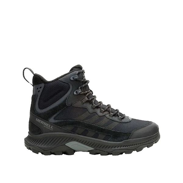 Buty turystyczne Merrell Speed Strike 2 Thermo Mid Wodoodporne Czarne. Czarne buty turystyczne Merrell, bez wzorów, z materiału, bez zapięcia, trekkingowe. Za 743.00 zł.