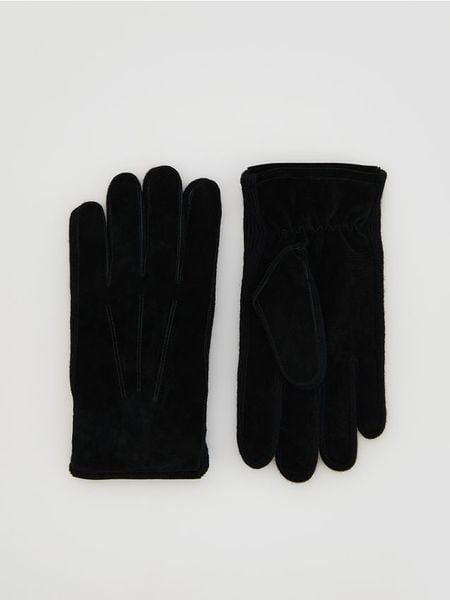 Zamszowe rękawiczki - czarny. Czarne rękawiczki Reserved, bez wzorów, z zamszu. W wyprzedaży za 39.99 zł.