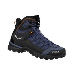 Buty trekkingowe męskie Salewa Mtn Trainer Lite Mid Gtx. Niebieskie buty trekkingowe Salewa, bez wzorów, z materiału, za kostkę, bez zapięcia, trekkingowe. Za 1,136.00 zł.