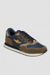 AERONAUTICA MILITARE Granatowo-brązowe sneakersy męskie, Rozmiar 45. Niebieskie buty sportowe casual Aeronautica Militare, bez wzorów, bez zapięcia. Za 439.99 zł.