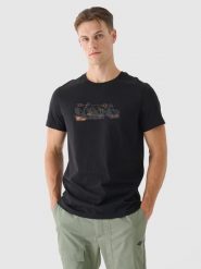 4F T-shirt regular z nadrukiem męski - czarny XL. Czarne t-shirty 4F, m, bez wzorów, z bawełny, bez kołnierzyka, bez ramiączek. W wyprzedaży za 39.99 zł.