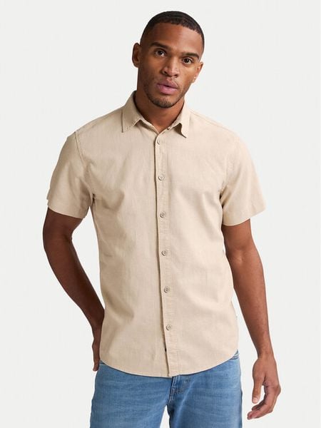 Petrol Industries Koszula M-1050-SIS414 Beżowy Regular Fit. Brązowe koszule Petrol Industries, m, bez wzorów, z bawełny, bez kołnierzyka, bez ramiączek. Za 189.99 zł.