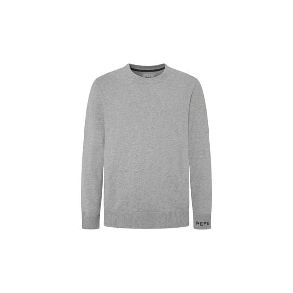 Sweter z okrągłym dekoltem Pepe Jeans New Andre. Szare swetry nierozpinane Pepe Jeans, m, bez wzorów, z jeansu, bez kołnierzyka, bez ramiączek. W wyprzedaży za 217.00 zł.