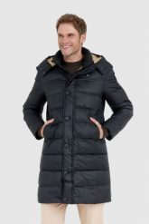 BLAUER Czarna długa puchowa kurtka męska GUS z odpinanym kapturem. Czarne kurtki Blauer USA, l, bez wzorów, z puchu. W wyprzedaży za 1,089.99 zł.