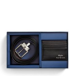 Zestaw etui na karty i pasek Polo Ralph Lauren. Czarne paski Polo Ralph Lauren, bez wzorów. Za 509.99 zł.