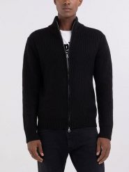 Replay Kardigan w kolorze czarnym rozmiar: M. Czarne swetry rozpinane Replay, m, bez wzorów, z wełny, bez kołnierzyka, bez ramiączek. Za 375.08 zł.