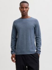 Jack & Jones Sweter "Hill" w kolorze granatowym rozmiar: L. Niebieskie swetry nierozpinane Jack & Jones, l, bez wzorów, z bawełny, bez kołnierzyka, bez ramiączek. Za 86.99 zł.