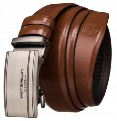 Pasek męski Peterson PTN A006 BROWN brązowy. Brązowe paski Peterson, bez wzorów, z jeansu. Za 79.99 zł.