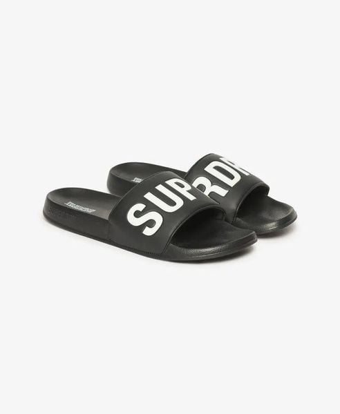 Superdry Core Pool Sliders - Klapki czarno-białe z miękkim paskiem. Czarne klapki Superdry, z poliesteru. Za 190.15 zł.