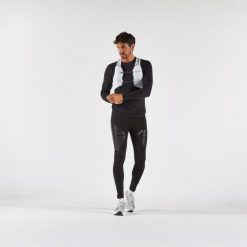 Legginsy do biegania męskie Kiprun Run 900 Compress RHEON™. Czarne legginsy długie sportowe KIPRUN, l, bez wzorów, z elastanu, z podwyższonym stanem, do biegania. Za 199.99 zł.
