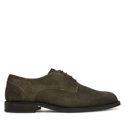 Półbuty Tommy Hilfiger. Zielone eleganckie półbuty Tommy Hilfiger, bez wzorów, bez obcasa, bez zapięcia. Za 649.99 zł.