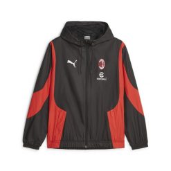 Męska tkana przedmeczowa kurtka piłkarska A.C Milan PUMA Black For All Time Red. Czarne kurtki Puma, m, bez wzorów, bez kaptura. W wyprzedaży za 283.85 zł.