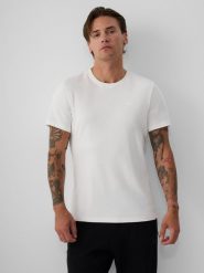 4F T-shirt slim gładki męski - kremowy XL. Białe t-shirty 4F, m, bez wzorów, z dzianiny, bez kołnierzyka, bez ramiączek. Za 69.99 zł.