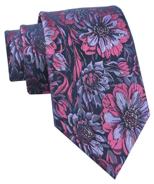 Krawat Męski - Chattier - Odcienie Fioletu i Różu, Duże Kwiaty. Czerwone krawaty i muchy Chattier, bez wzorów, z tkaniny. Za 49.00 zł.