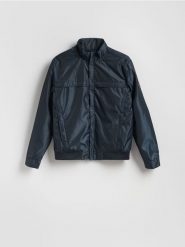 Kurtka bomberka ze stójką - granatowy. Niebieskie kurtki Reserved, l, bez wzorów, z tkaniny, bez kaptura. Za 219.99 zł.