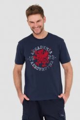 AERONAUTICA MILITARE Granatowy t-shirt M.C. Niebieskie t-shirty Aeronautica Militare, l, bez wzorów, bez kołnierzyka, bez ramiączek. W wyprzedaży za 209.99 zł.