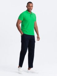 Męska koszulka polo jednokolorowa BASIC z dzianiny pique - neonowa zieleń V25 OM-POBS-0100 - XXL. Zielone koszulki polo sportowe Ombre Clothing, l, z aplikacjami, z bawełny, bez kołnierzyka, bez ramiączek. Za 77.99 zł.