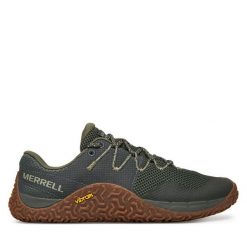 Buty do biegania Merrell. Zielone buty do biegania Merrell, bez wzorów, z meshu, bez zapięcia, do biegania. Za 429.99 zł.