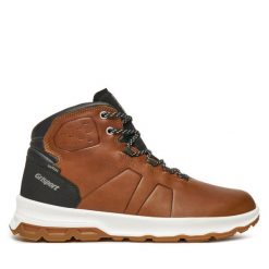 Trekkingi Grisport. Brązowe botki sznurowane Grisport, bez wzorów, bez obcasa, bez zapięcia. Za 389.99 zł.