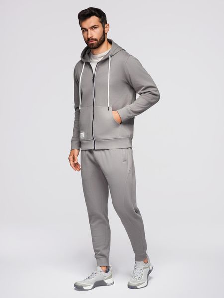 Komplet dresowy męski set bluza rozpinana z kapturem + spodnie joggery - szary V8. Szare bluzy Ombre Clothing, m, z aplikacjami, z bawełny, z kapturem. W wyprzedaży za 237.99 zł.