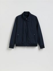 Kurtka bomberka ze stójką - granatowy. Niebieskie kurtki Reserved, l, bez wzorów, bez kaptura. Za 199.99 zł.