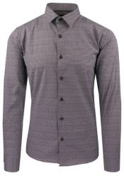 Taliowana Koszula Męska - Victorio - Drobny Wzór, Brązowa. Brązowe koszule Victorio, m, bez wzorów, z bawełny, bez kołnierzyka, bez ramiączek. Za 159.00 zł.