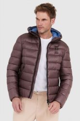 BLAUER Brązowa puchowa kurtka męska Virgil z kapturem. Brązowe kurtki Blauer USA, l, bez wzorów, z nylonu, z kapturem. W wyprzedaży za 699.99 zł.