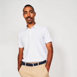 Koszulka polo do golfa z krótkim rękawem męska Inesis MW500. Białe koszulki polo sportowe INESIS, m, bez wzorów, z bawełny, bez kołnierzyka, bez ramiączek, na golfa. Za 59.99 zł.