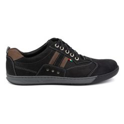 Kampol Półbuty męskie skórzane Kam 28KAM Casual czarne sznurowane. Czarne eleganckie półbuty bez wzorów, z gumy, bez obcasa, bez zapięcia. Za 367.89 zł.