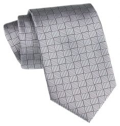 Męski Krawat - Angelo di Monti - Stalowy w Geometryczny Wzór. Szare krawaty i muchy Angelo di Monti, bez wzorów, z tkaniny. Za 45.00 zł.