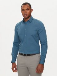 Sisley Koszula 5CNX5QL19 Niebieski Slim Fit. Niebieskie koszule Sisley, m, bez wzorów, z bawełny, bez kołnierzyka, bez ramiączek. Za 99.99 zł.